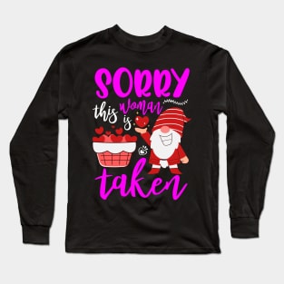 Sorry This Lady Is Taken Funny Gnome Valentines Day Hearts Long Sleeve T-Shirt